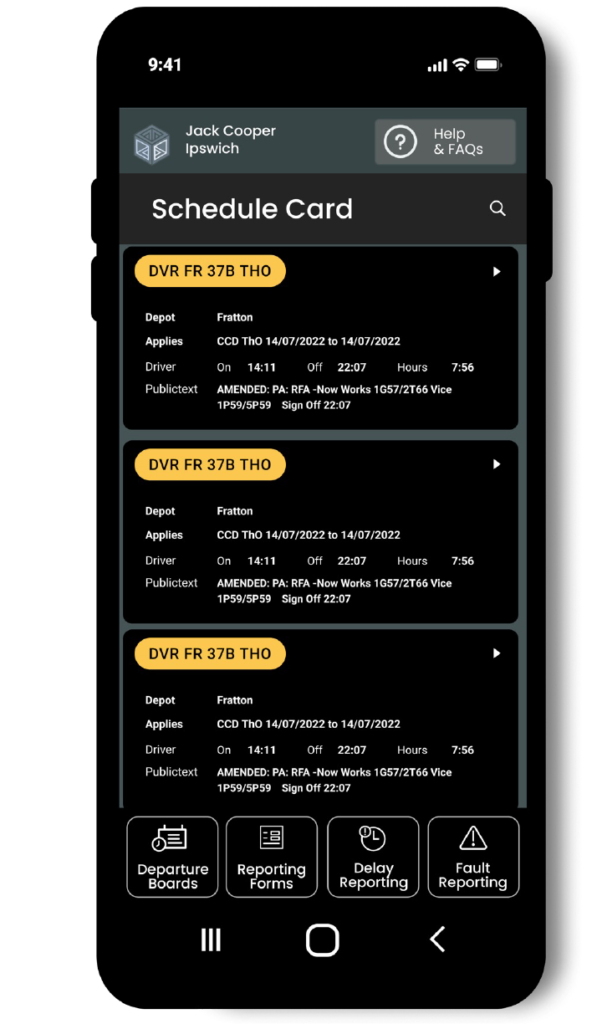 Close-up of detailed scheduling features within ITAL Group's Staff Schedule Cards App.