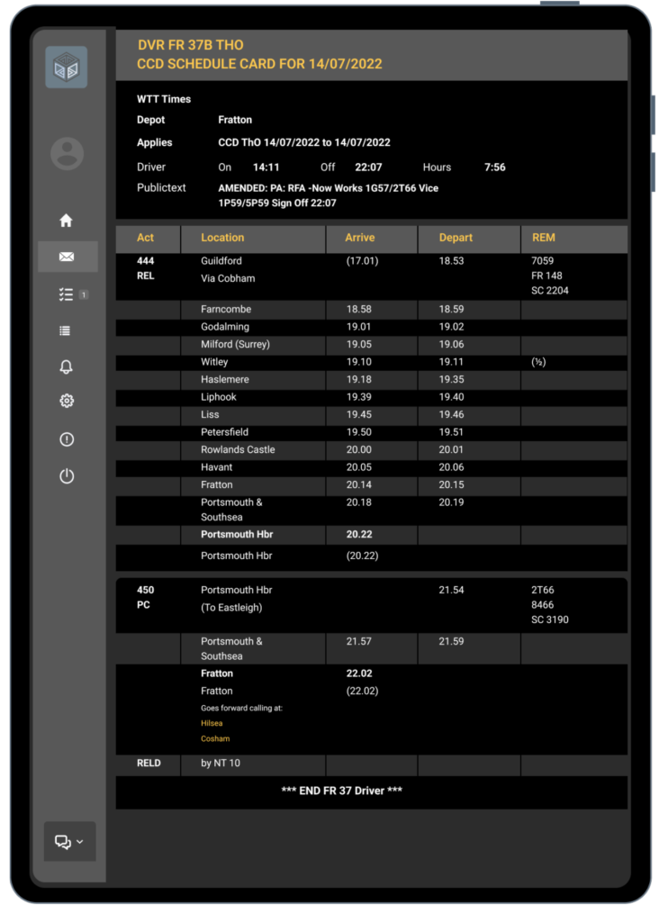 ITAL Group's mobile app for managing rail staff schedule cards.